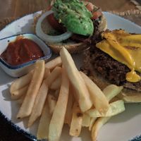 Beyond beef burger with vegan cheese at Alaya Tulum in Tulum