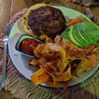 Beyond burger with sweet potatos at Alaya Tulum in Tulum