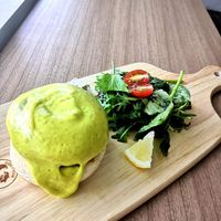 Portobello Benedict Burger with topped with house-made Hollandaise sauce and salad at Loving Nature Fortunate Coffee Cafe in Central Singapore