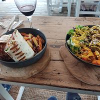 Vegan burrito + falafel bowl at Sama Sama Veggie in Salou