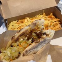 Vegan gyros (soy) and vegan cheese fries at Handwich in Thessaloniki