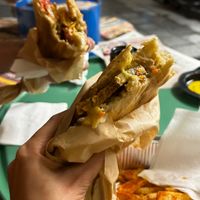Philly steak 😋 & Souvlaki in the background 🌈  at Handwich in Thessaloniki