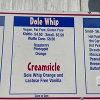 Labeled Dole Whip menu at Whats the Scoop in Sylvan Beach