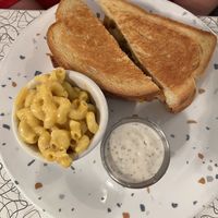 Baked potato grilled cheese sandwich with a side of Mac & cheese. This was a great option. Tasted great! Mac & cheese was so good!   at Spiral Diner & Bakery in Fort Worth