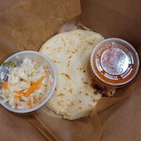Soy-chicharrón pupusa at La Casita Pupuseria in Washington