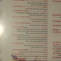 Part of vegetarian and vegan menu at Himalayan Grill in Flagstaff