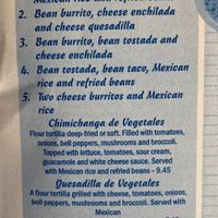 Veggie menu at Cielito Lindo in Vonore