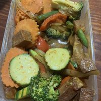 Always delicious down at Redcliffe Thai, we branched out tonight and got the spicy vegan pork and vegan duck basil. Yummy vegan calamari rings and these very nice new popcorn bite  at Thai Redcliffe in Redcliffe