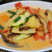 Vegan Pineapple & Lychee curry with mock duck at Thai Redcliffe in Redcliffe