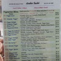 The FRONT of their all vegan menu. at Asuka Sushi in Sparks