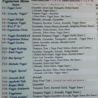 Vegan menu at Asuka Sushi in Sparks