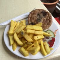 Vegan curried veggie pie and fries  at Shali's Cafe in Montville