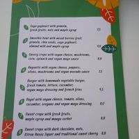 Vegan menu at Chocolat Cafe Creperie in Naxos
