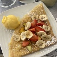 Sweet crepe with mango ice cream  at Chocolat Cafe Creperie in Naxos