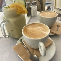 Cappuccinos and a smoothie with soy yoghurt   at Chocolat Cafe Creperie in Naxos