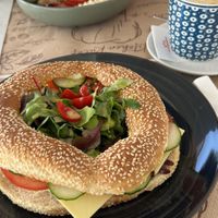 Bagel with vegan cheese   at Chocolat Cafe Creperie in Naxos