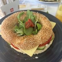 Bagel sandwhich  at Chocolat Cafe Creperie in Naxos