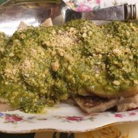 Traditional local pasta with homemade basil pesto at Amasia in Pietrasanta