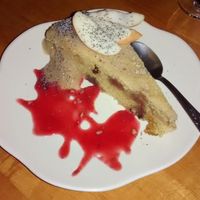 Polenta cake with figs and lemon, apple sauce with four spices at Les Amants du Marche in Pau