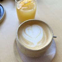 Flat white with oat milk, orange juice  at Br00m44 in Zagreb