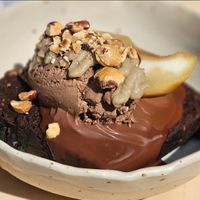 Vegan brownie with hazelnut ice cream at Br00m44 in Zagreb