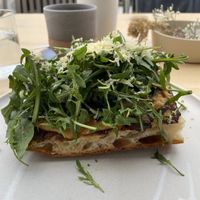 FORREST TOAST

warm focaccia topped with sweet potato cream & pickled lemons, mushrooms, arugula and chestnut  at Br00m44 in Zagreb