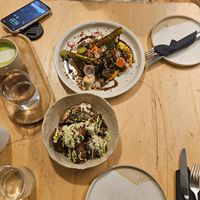 Twist on traditional fritule with savory ice cream and grilled broccoli with sweet potato sauce at Br00m44 in Zagreb