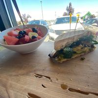 I ate half of the panini before thinking to take a photo - oops! 😋  at Rooted: Eat More Plants in Medford