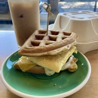 Waffle Breakfast Sammie  at Karma Cream in Gainesville