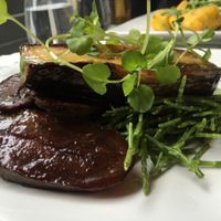 Aubergine surf & turf at 1847 in Manchester