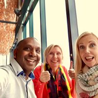 My happy Omnivore friends eating in their 1st Vegetarian/Vegan only restaurant!  at 1847 in Manchester