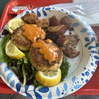 Vegan crab cake plate with spicy garlic red potatoes   at The French Market in New Orleans