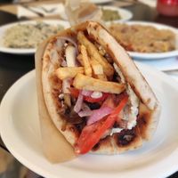 Souvlaki with homemade seitan at Demetra in Chalkis