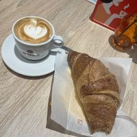 Vegan cappuccino and cornetto  at Biolino in La Spezia