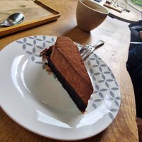 Actually super tasty, vegan mousse cake 6€ at Bar Madrid in Leuven
