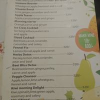 Menu at Okra Juice Bar in Nairobi