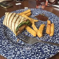 (Half eaten) Quorn nugget wrap and chips  at The Arnold Machin in Newcastle-under-lyme