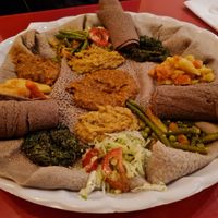 Mixed vegeterian dish which is vegan at Savanna Restaurant in Bergen