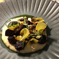 Beetroot starter with hummus at Esan in Rhodes