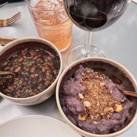 Baked beans and blue corn mush at Owamni by The Sioux Chef in Minneapolis