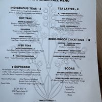 Drink menu  at Owamni by The Sioux Chef in Minneapolis