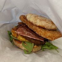 Chubby Bunny Breakfast Sandwich in Togo bag at Chubby Bunny in Portland