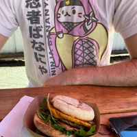 Ninja Bananya kitten approves of the Chubby Bunny sandwich    at Chubby Bunny in Portland