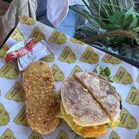 Benny and a hashbrown  at Chubby Bunny in Portland