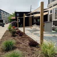Outside the cafe, including seating area at Ugly Duck in Rochester