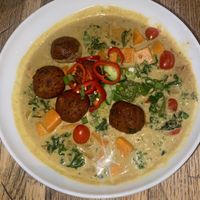 Quinoa meatballs in curry  at HG SPLY CO in Dallas