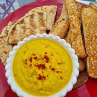 Turmeric hummus - so good! at The Kalymnos Experience Healthy Food Bar in Kalymnos