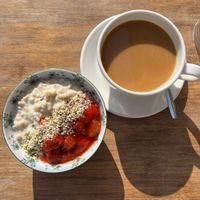 Porridge and oat coffee  at Flät no 14 in Helsinki