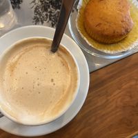 Soya cappuccino and vegan cake!  at My Land in Alberobello