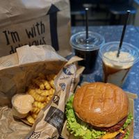 vegan big mac, fries, coke and caramel milkshake  at VINCENT - Hauptbahnhof Hamburg in Hamburg